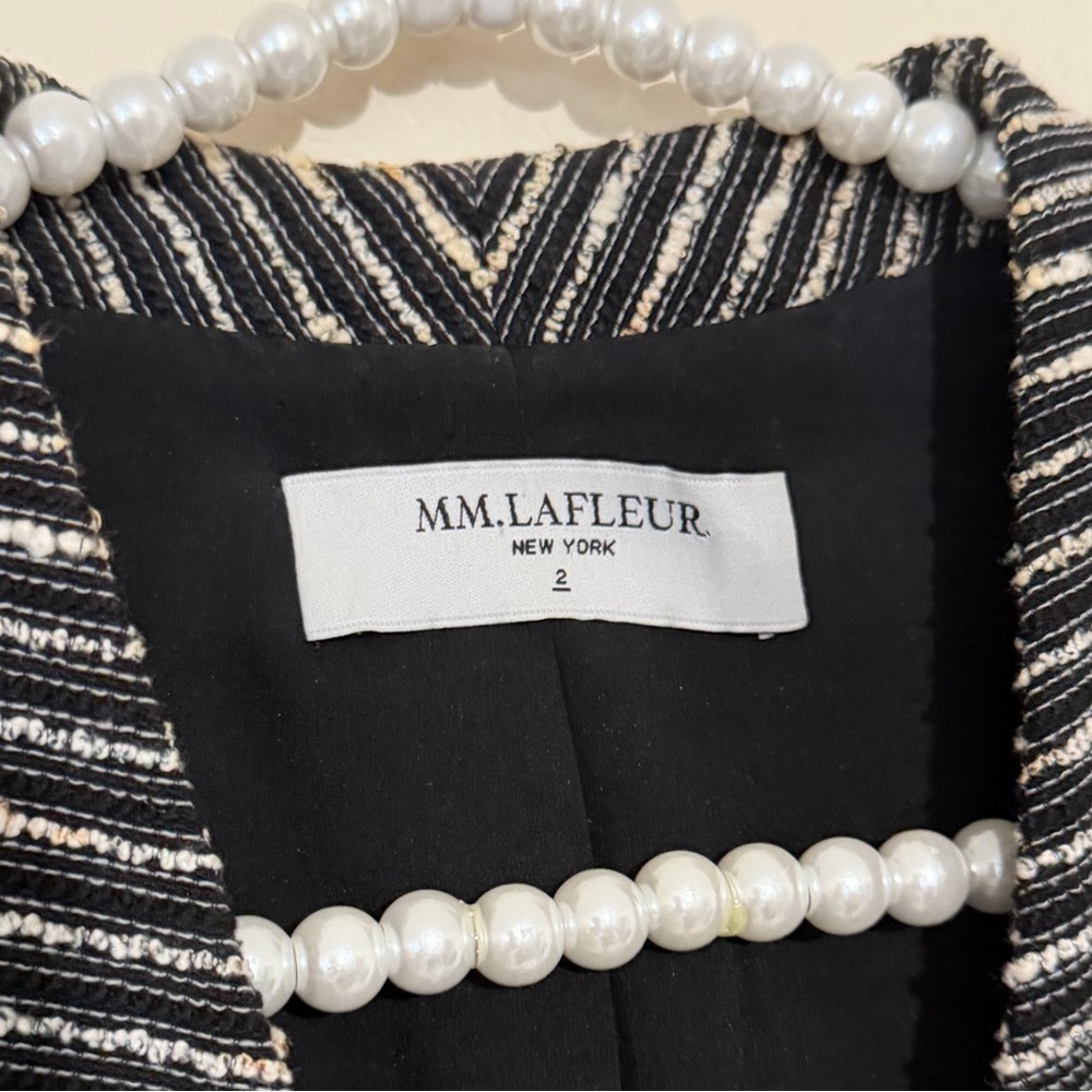 MM Lafleur Black & White Striped Wharton Blazer Jacket SIZE 2 - Picture 4 of 7